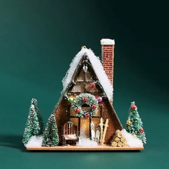 Anthropologie Other - George & Viv Light Up Ski Cabin Christmas Ornament